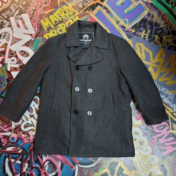 Y2K Weatherproof charcoal gray wool Peacoat,  XL, w quilted lining, thick coat - Picture 1 of 10